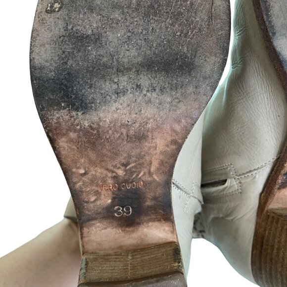 Via Maestra Vintage Womens Boots Size 39 Beige Perforated Leather Made In Italy - Picture 8 of 16